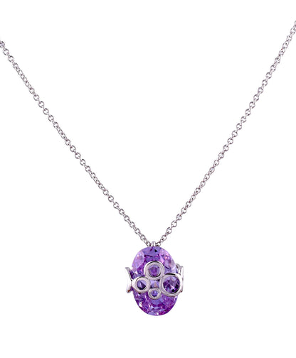 Purple Oval Zirconia Rhodium Necklace Set With Finger Ring (SJ_2032)