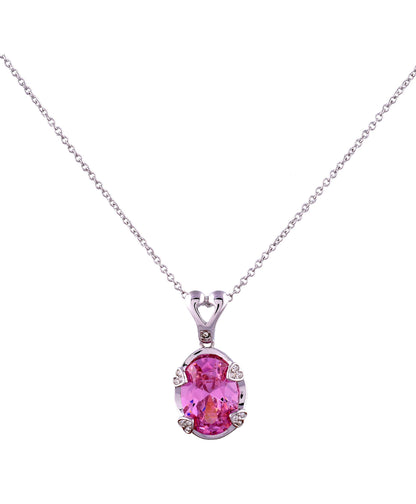 Pink Oval Zirconia Rhodium Pendant Set With Finger Ring (SJ_2033)