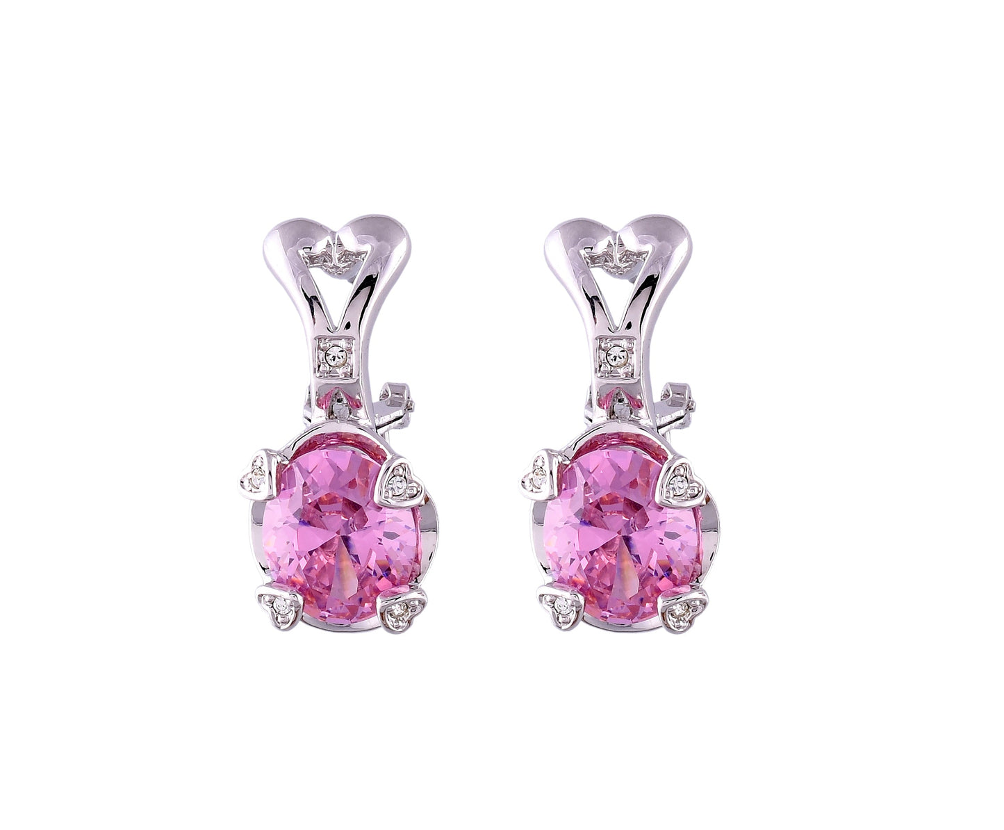 Pink Oval Zirconia Rhodium Pendant Set With Finger Ring (SJ_2033)