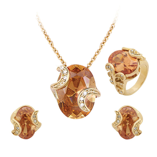 Golden Oval Champagne Nceklace Set (SJ_2058)