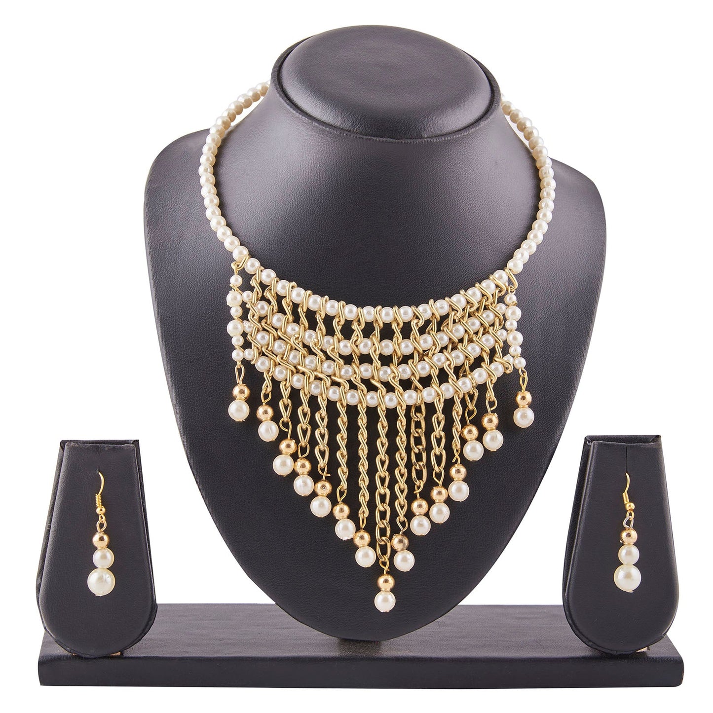 Goldenen Alloy Contemporary Necklace Set (SJ_2068)