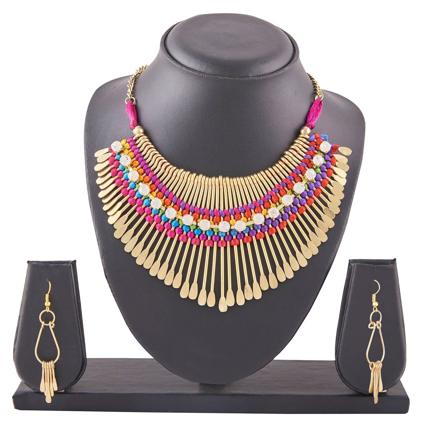 Goldenen Alloy Contemporary Necklace Set (SJ_2069)