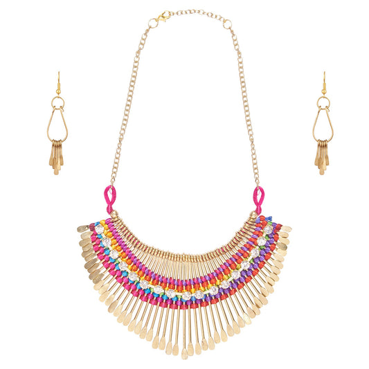 Goldenen Alloy Contemporary Necklace Set (SJ_2069)