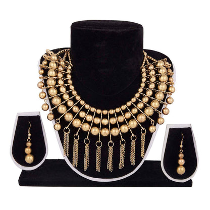 Goldenen Alloy Contemporary Nceklace Set (SJ_2079)