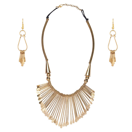 Goldenen Alloy Contemporary Necklace Set (SJ_2080)