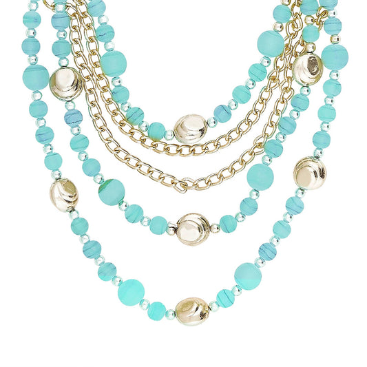 Gold Blue Beads Stylish Necklace (SJ_2091)