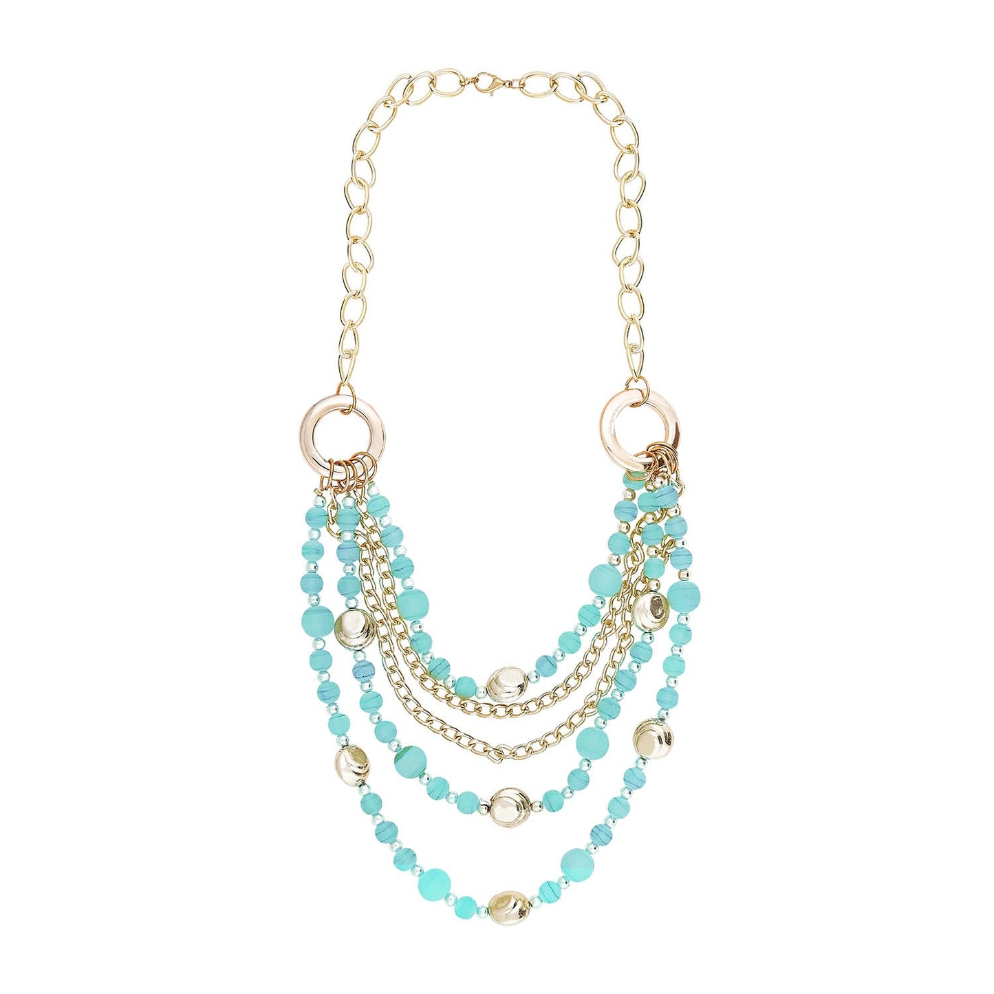 Gold Blue Beads Stylish Necklace (SJ_2091)