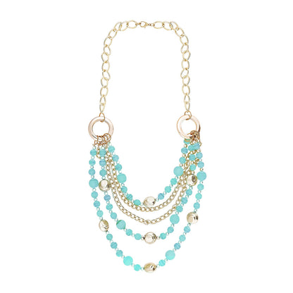 Gold Blue Beads Stylish Necklace (SJ_2091)