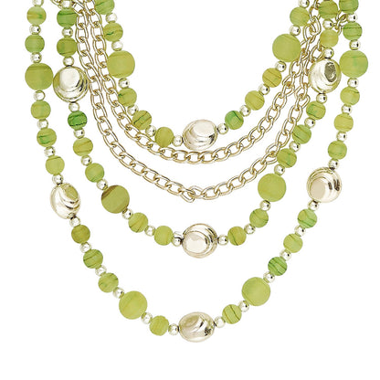 Gold Green Beads Stylish Necklace (SJ_2092)