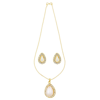 24k Gold Plating Pearl Drop Crystal Stylish Necklace Set With Earring (SJ_2093)