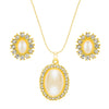 24k Gold Plating Pearl Oval Crystal Stylish Necklace Set With Matching Earring (SJ_2094)