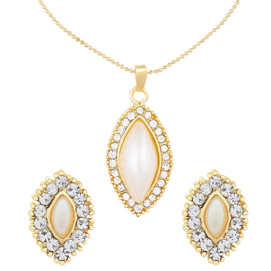 24k Gold Plating Pearl Marquise Crystal Stylish Necklace Set With Matching Earring (SJ_2095)