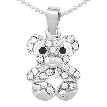 Rhodium Plated  Cute, Romantic Teddy Bear Pendant & Necklace (SJ_2105)
