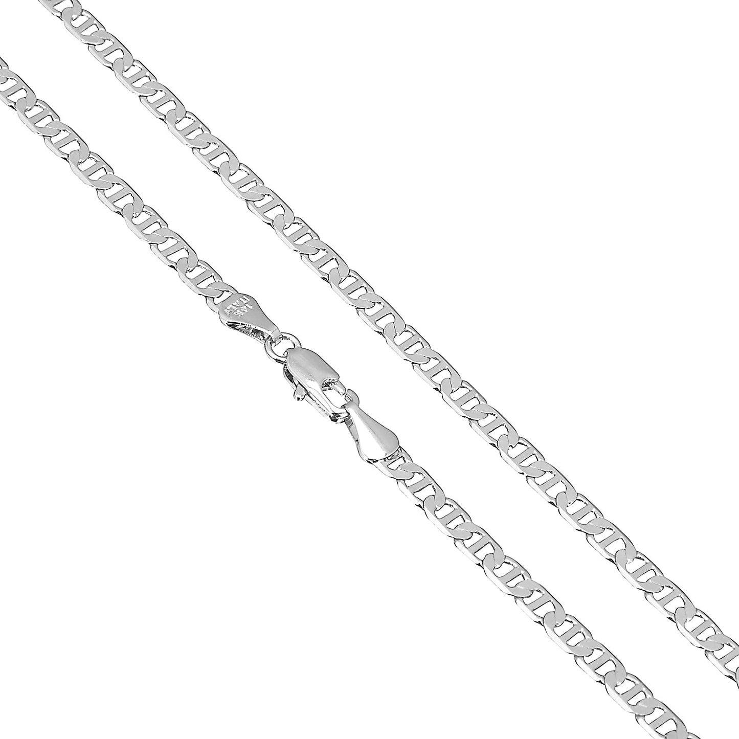 925 24 inches Flat Silver Plated Imported Quality Mariner Link Chain for Men & Women (SJ_2128) - Shining Jewel