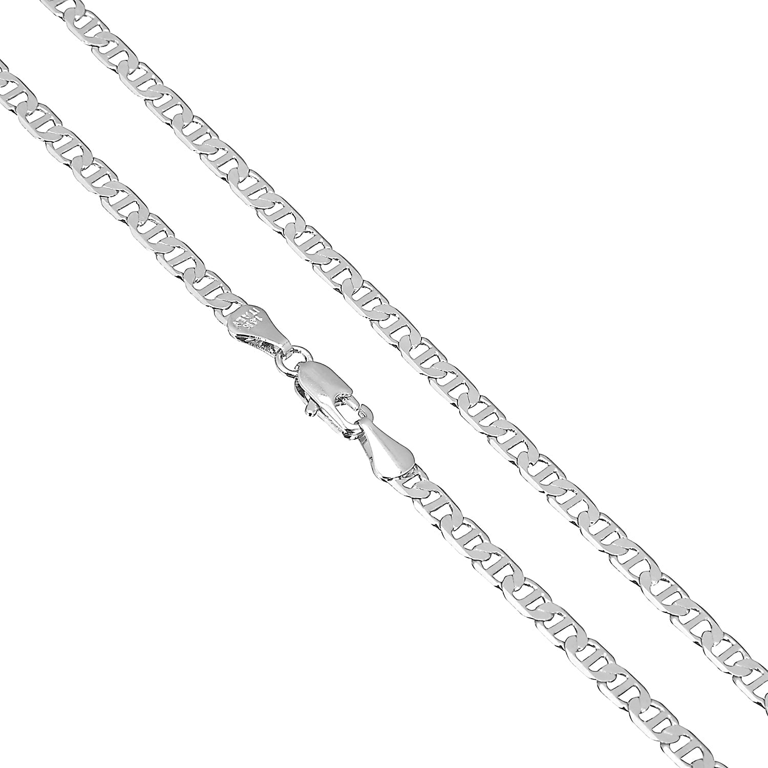 925 24 inches Flat Silver Plated Imported Quality Mariner Link Chain for Men & Women (SJ_2128) - Shining Jewel