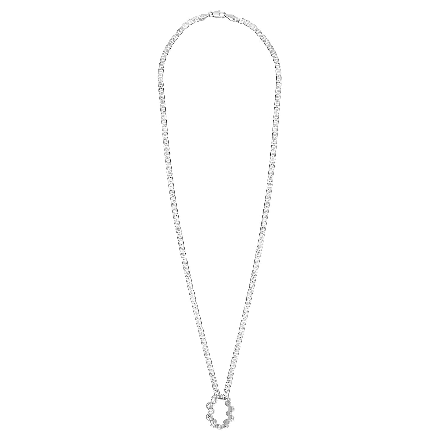 925 24 inches Flat Silver Plated Imported Quality Mariner Link Chain with Elegant Pendant for Women (SJ_2131)