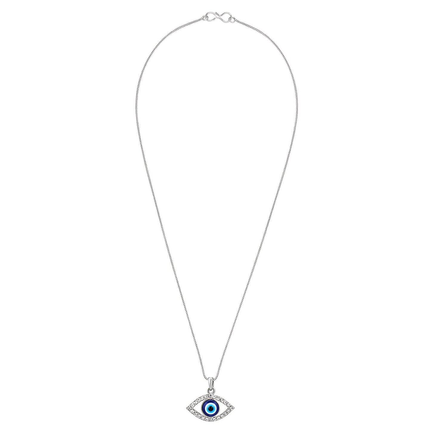 Silver and Rhodium Plated Evil Eye Pendant with Chain & Crystals (SJ_2143)