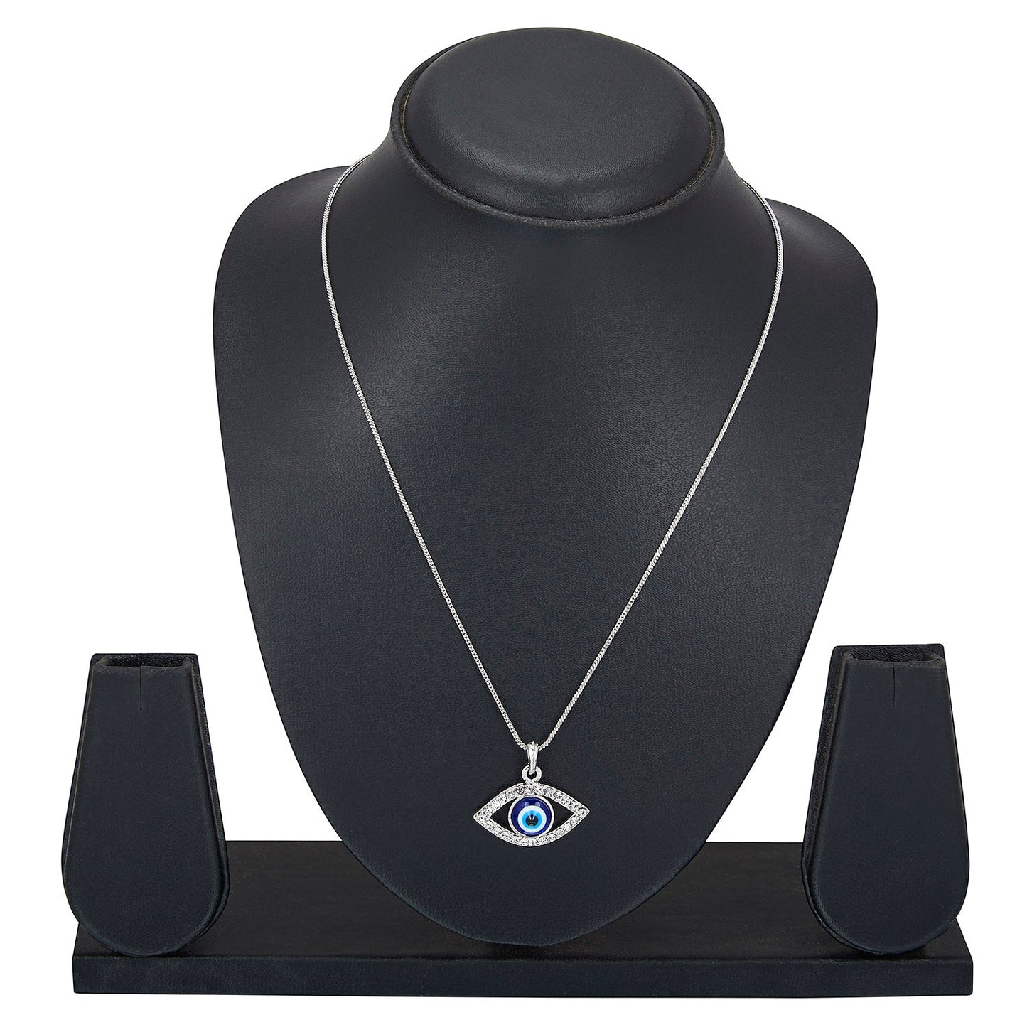 Silver and Rhodium Plated Evil Eye Pendant with Chain & Crystals (SJ_2143)