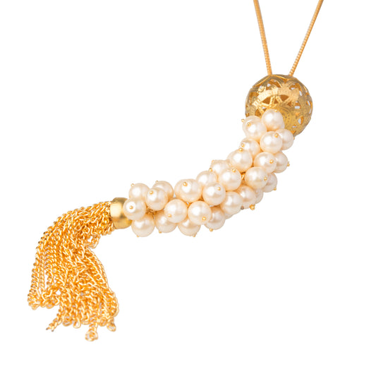 Long Gold Premium Fashonable  Tassle Designer Necklace with Pearls (SJ_2144)