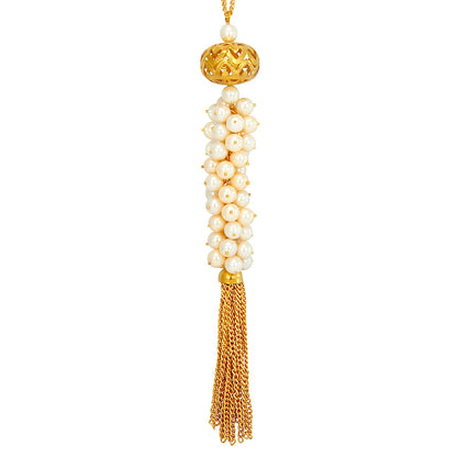 Long Gold Premium Fashonable  Tassle Designer Necklace with Pearls (SJ_2144)