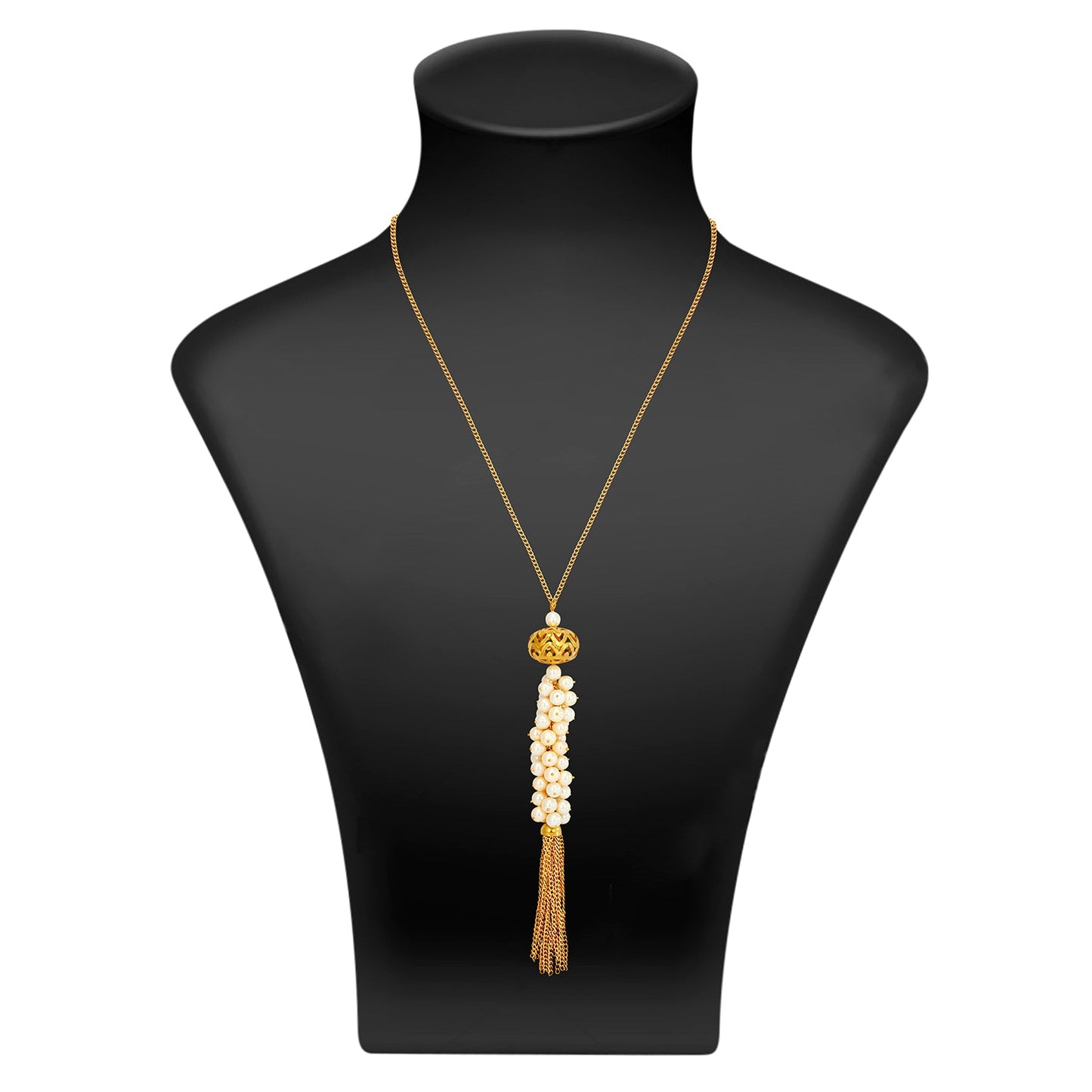 Long Gold Premium Fashonable  Tassle Designer Necklace with Pearls (SJ_2144)