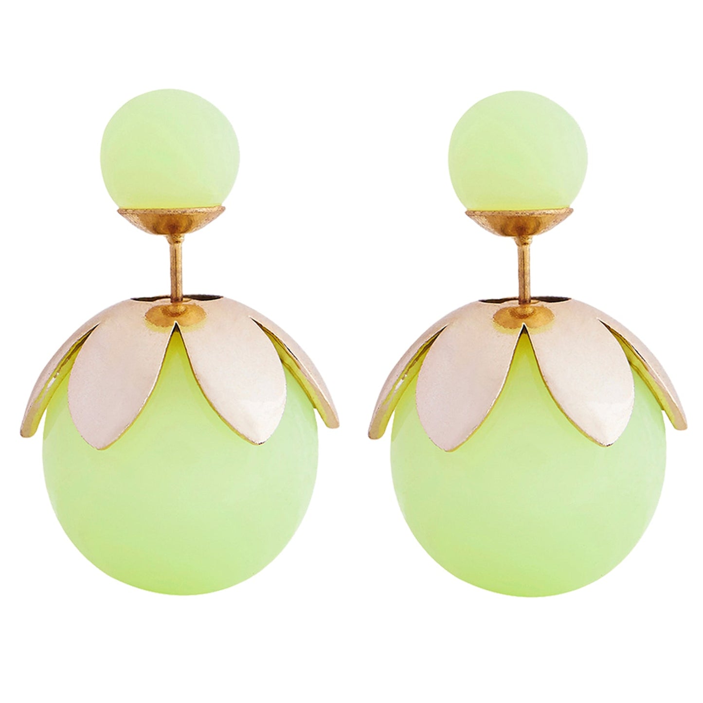 Lime Green Double Pearl Stud Earring (SJ_216)