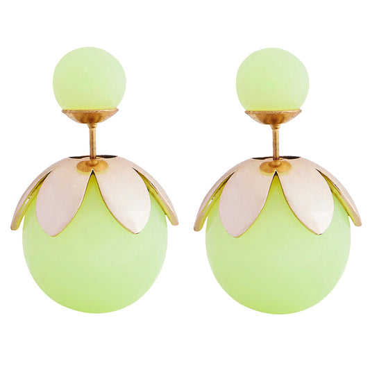 Lime Green Double Pearl Stud Earring (SJ_216)