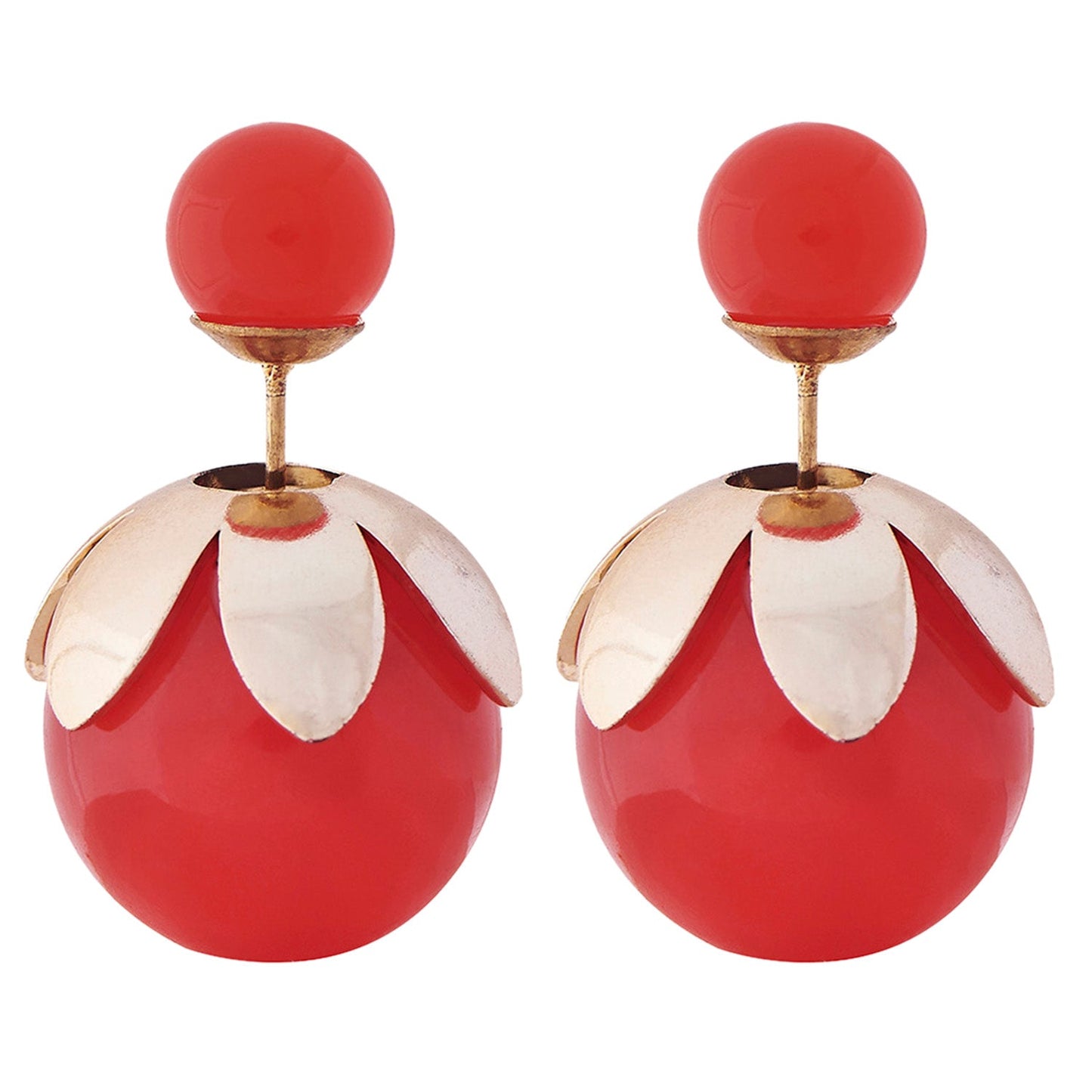 Red Double Pearl Stud Earring (SJ_217)