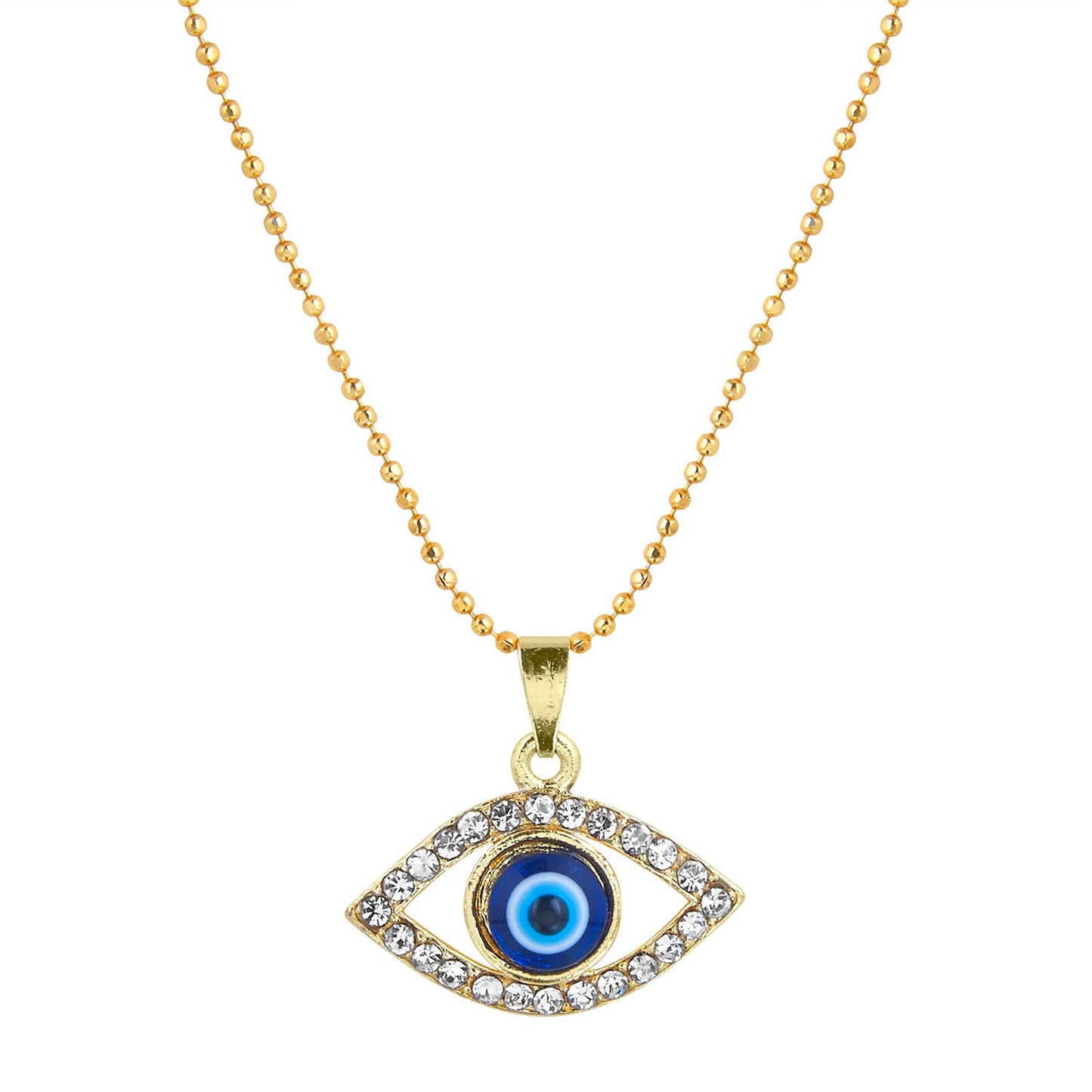 Gold Plated Evil Eye Pendant with Chain & Crystals (SJ_2193)