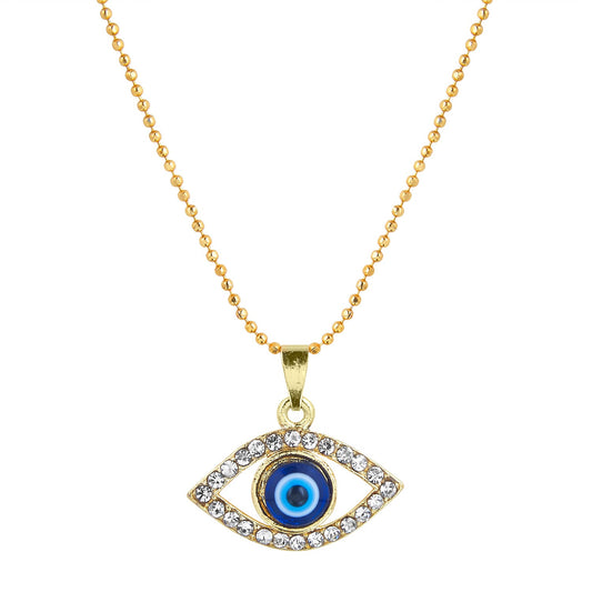 Gold Plated Evil Eye Pendant with Chain & Crystals (SJ_2193)