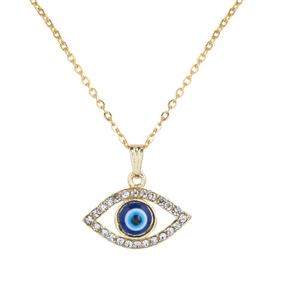 Gold Plated Evil Eye Pendant with Chain & Crystals (SJ_2194)