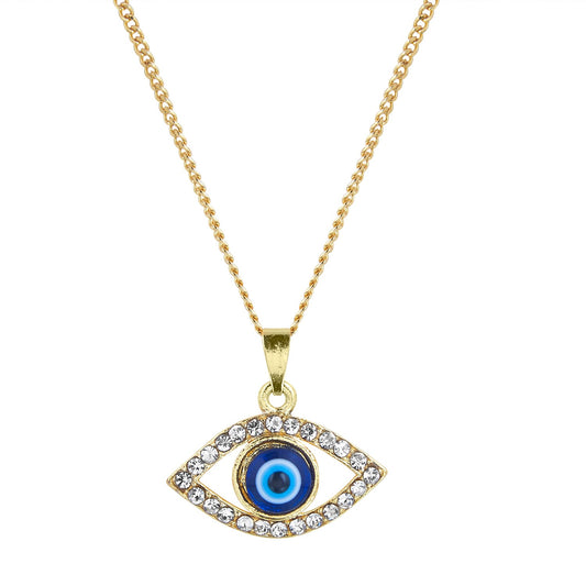 Gold Plated Evil Eye Pendant with Chain & Crystals (SJ_2195)