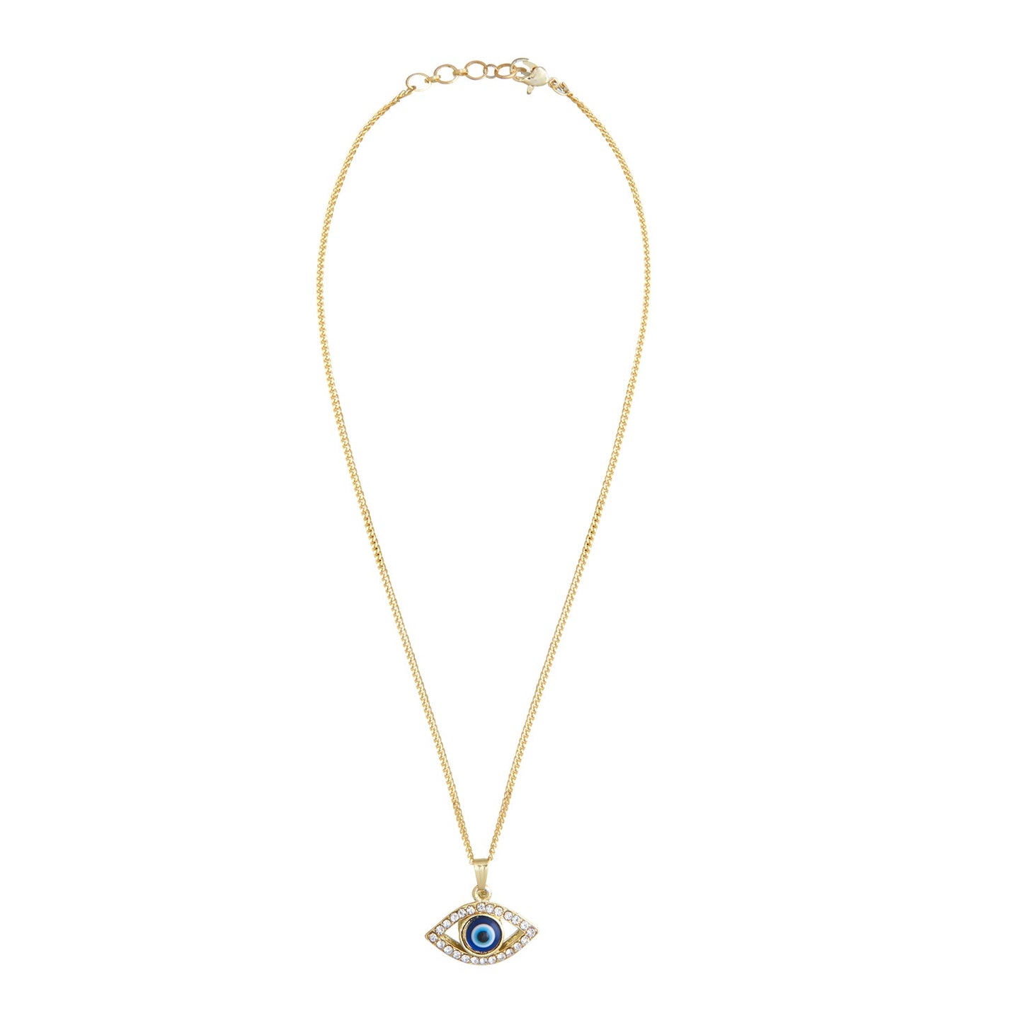 Gold Plated Evil Eye Pendant with Chain & Crystals (SJ_2195)