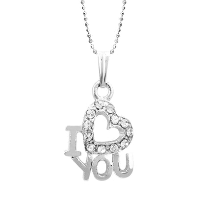 Silver and Rhodium Plated Heart Pendant with Chain & Crystal (SJ_2201)