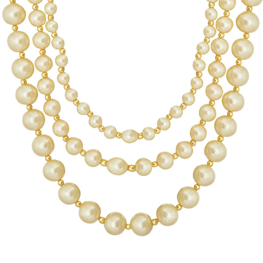 Handcrafted 3 Row Layered Champagne Pearl Necklace (SJ_2203)