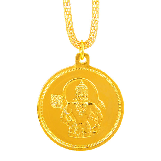 24K Gold Plated Hanuman Coin Pendant and Necklace (SJ_2242)