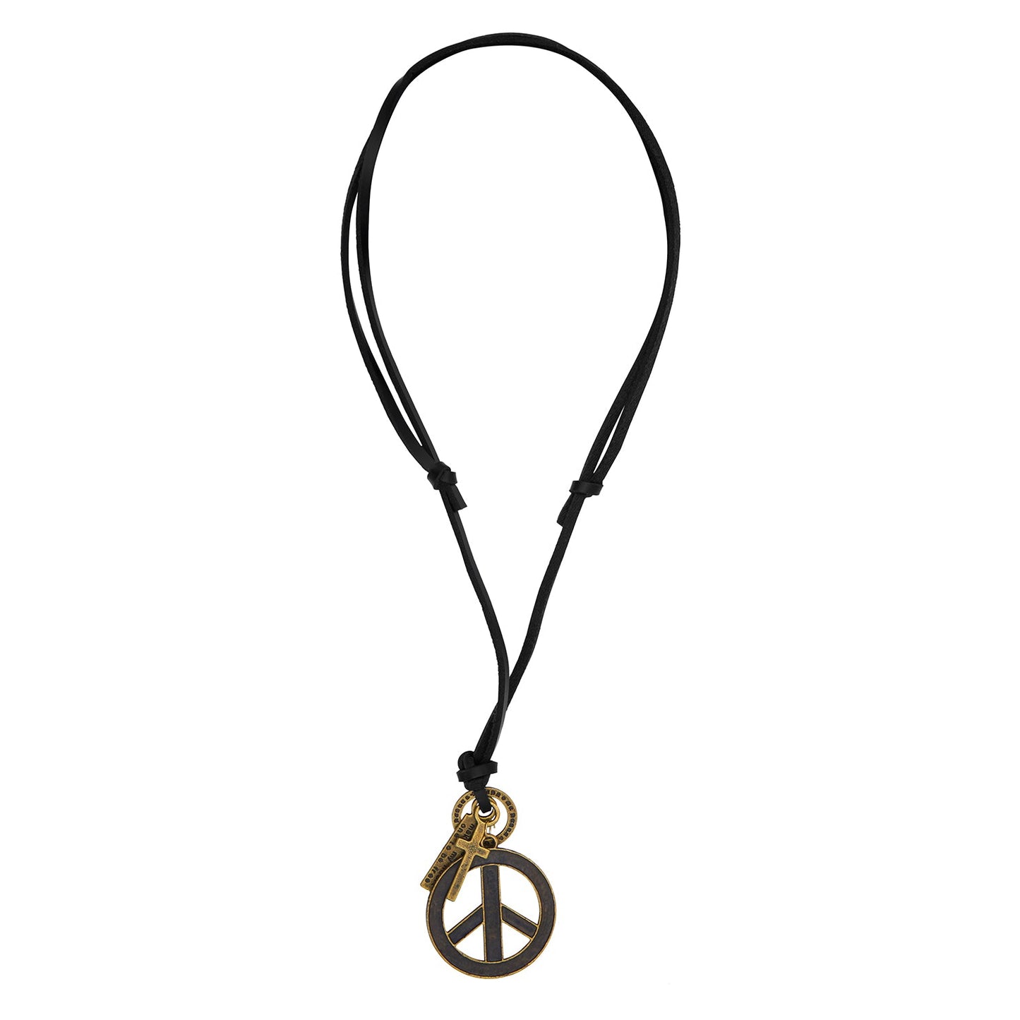 Leather Cord Necklace for Men with Peace Symbol (SJ_2252)