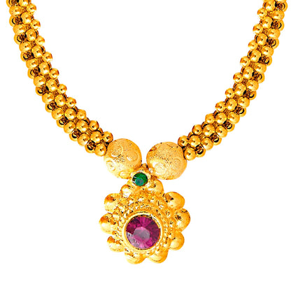 24K Gold Plated Traditional  Thushi Necklace For Women (SJ_2292)