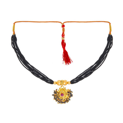 24K Gold Plated Traditional  Black Beads Thushi Mangalsutra Necklace For Women (SJ_2299)