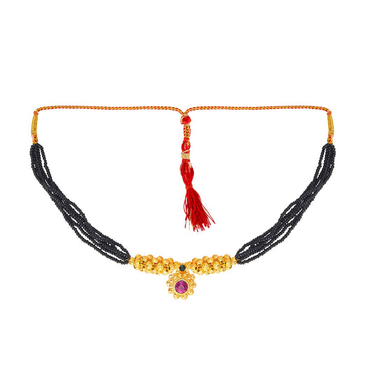 24K Gold Plated Traditional  Black Beads Thushi Mangalsutra Necklace For Women (SJ_2300)