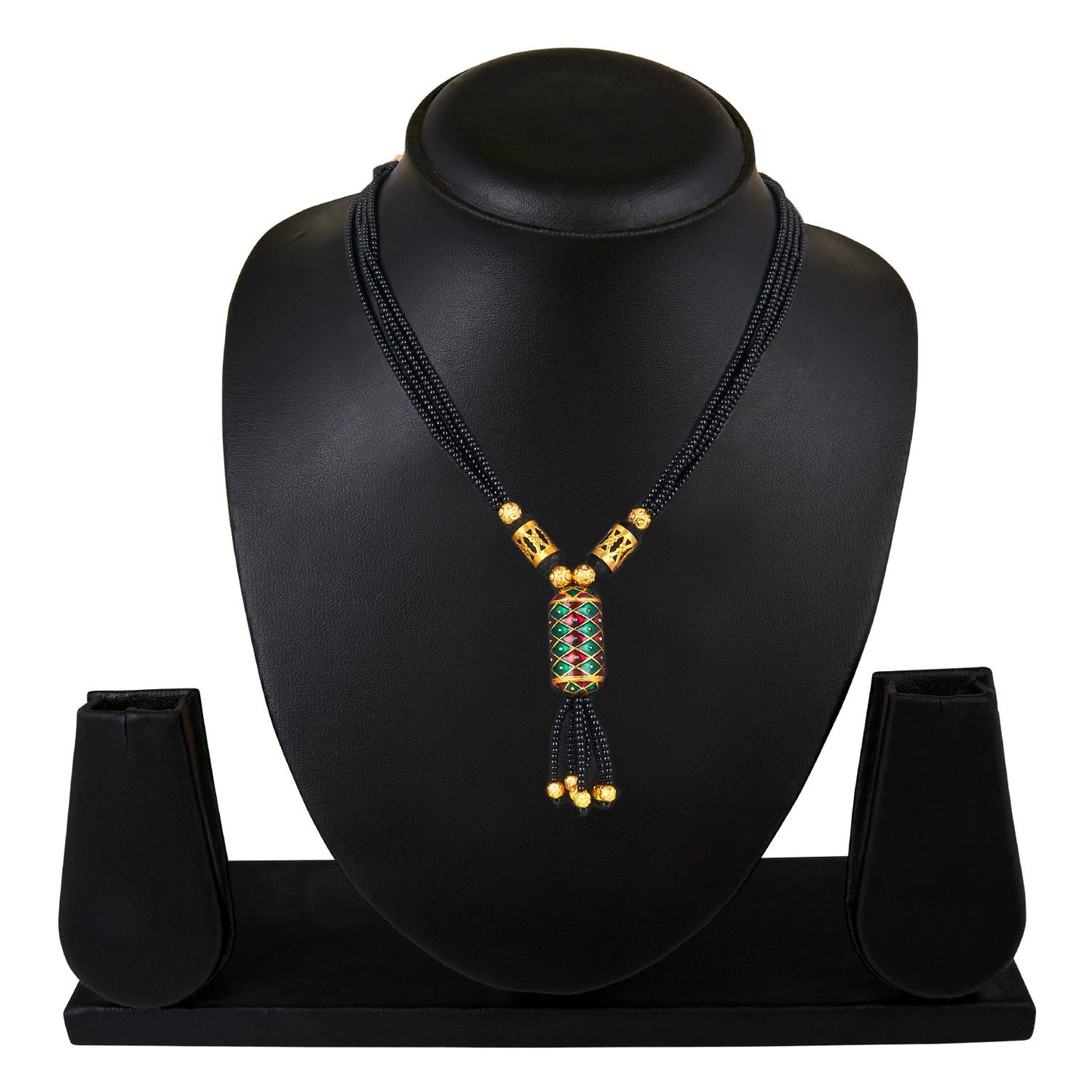 24K Gold Plated Traditional  Black Beads Thushi Mangalsutra Necklace For Women (SJ_2301)