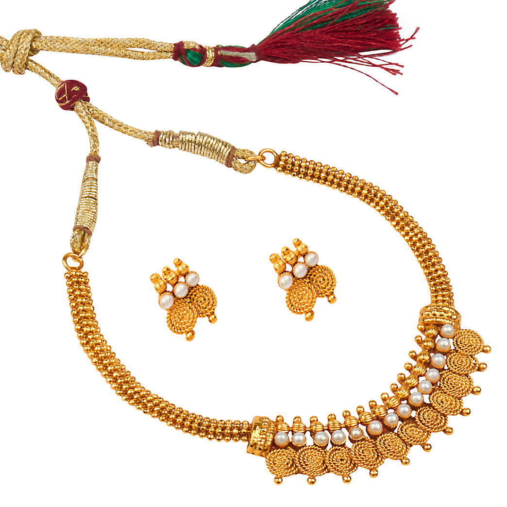 22K Traditional Gold Jalebi Coin Necklace Set (SJ_2327)