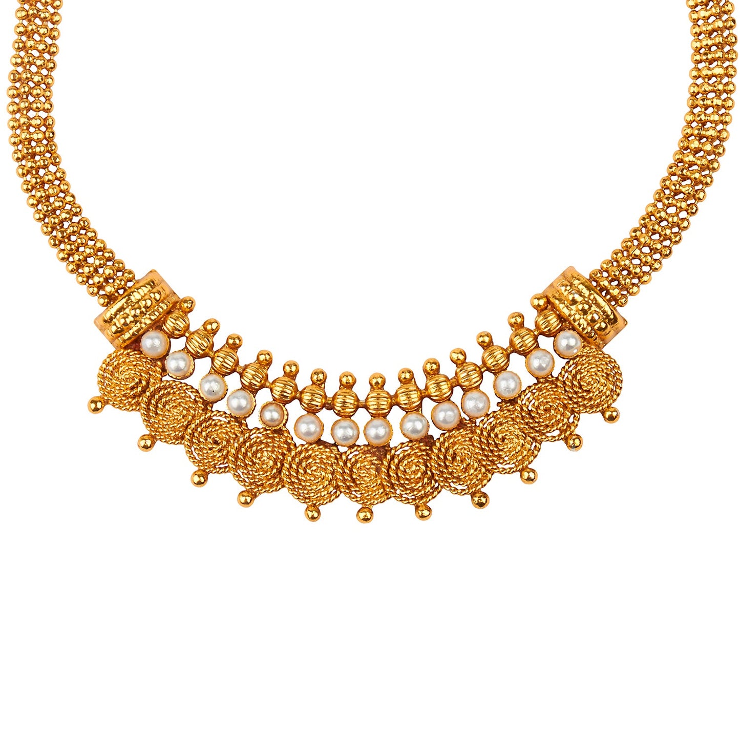 22K Traditional Gold Jalebi Coin Necklace Set (SJ_2327)