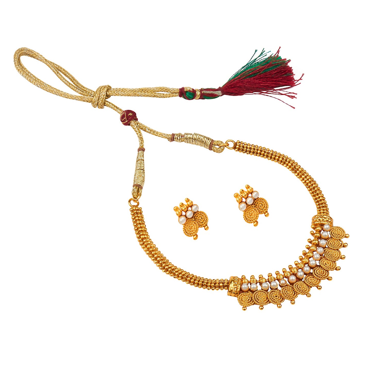 22K Traditional Gold Jalebi Coin Necklace Set (SJ_2327)