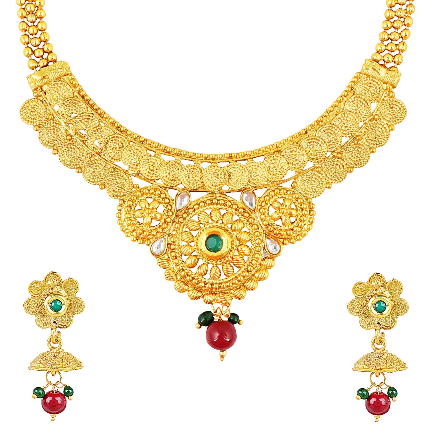 22K Traditional Gold Necklace Set (SJ_2334)