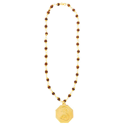 24K Gold Plated Shivaji Maharaj And Rajmudra Coin Rudraksha Necklace For Men (SJ_2350)