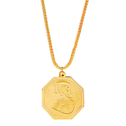 24K Gold Plated Shivaji Maharaj And Rajmudra Coin Necklace For Men (SJ_2351)