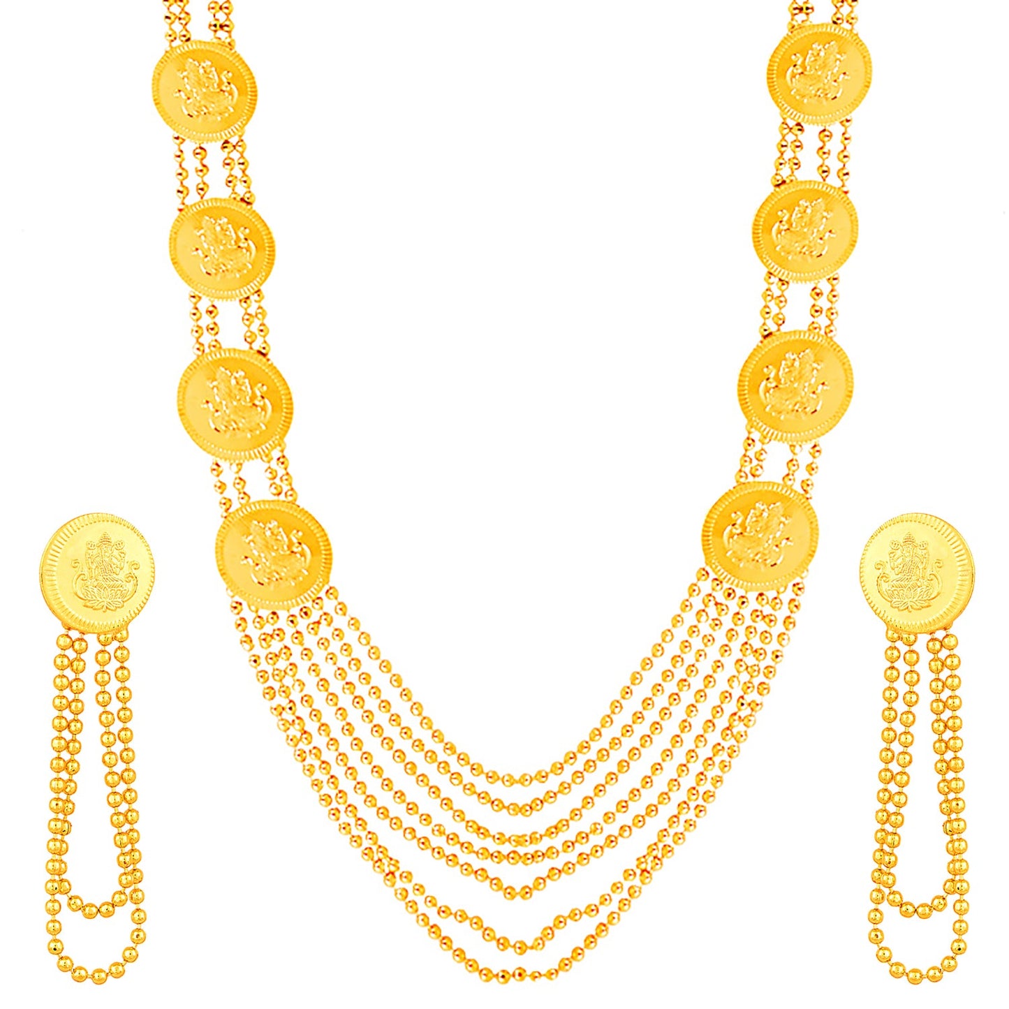 24K Gold Plated Traditional Coin Neklace Set With Earrings For Women (SJ_2353)