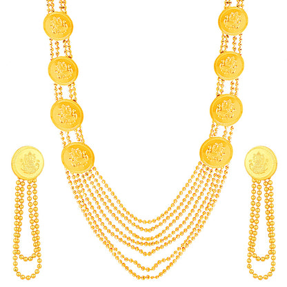 24K Gold Plated Traditional Coin Neklace Set With Earrings For Women (SJ_2353)