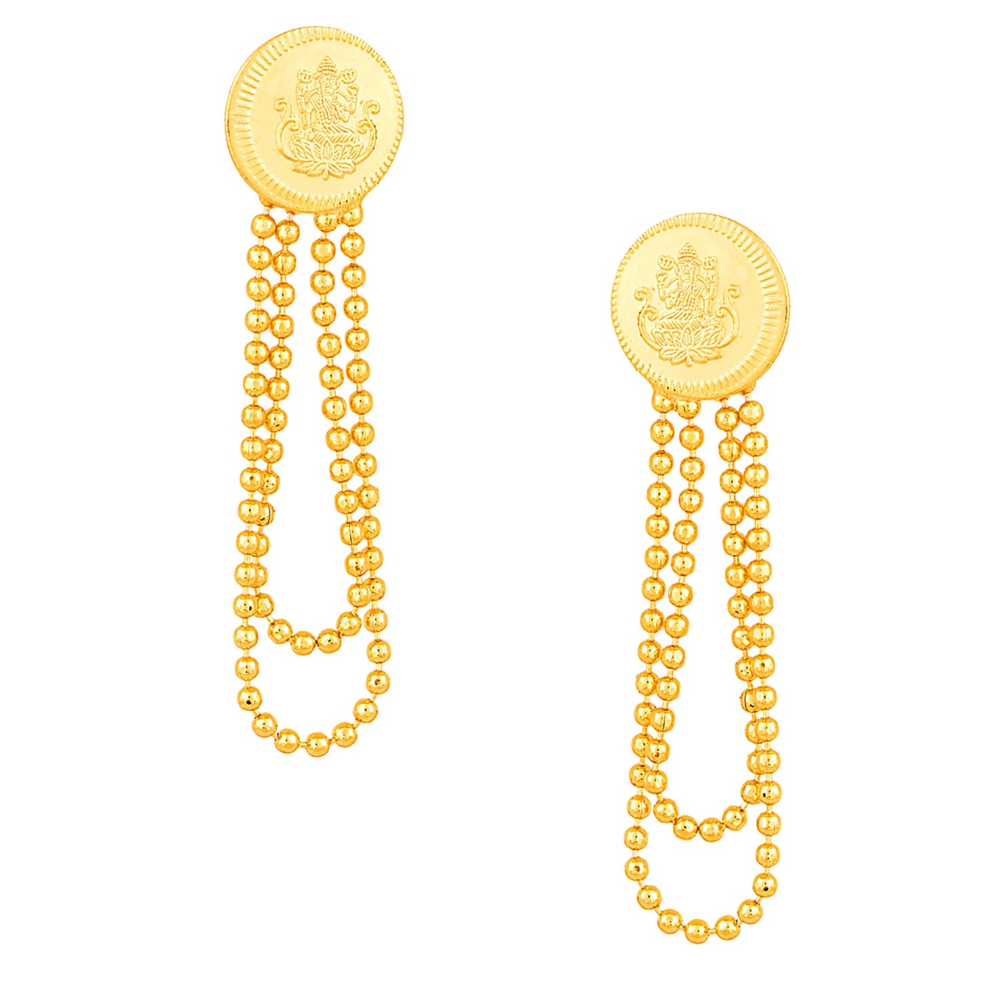 24K Gold Plated Traditional Coin Neklace Set With Earrings For Women (SJ_2353)